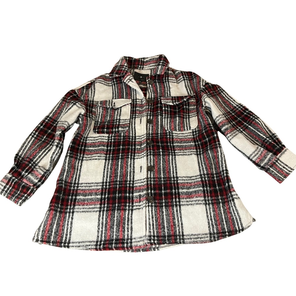 7 For All Mankind Plaid Shacket Red Black White Button Front Jacket Mens Medium
